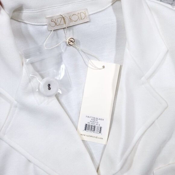 Suzie Kondi 3 Button Ivory Ponte Blazer Jacket Size Small Off White Cream - Picture 3 of 8